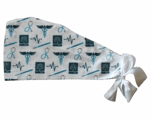 Light fun disposable scrub cap blue sleep mask with medical symbols pattern.